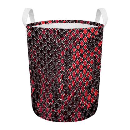 Red And Black Snakeskin Print Round Laundry Basket