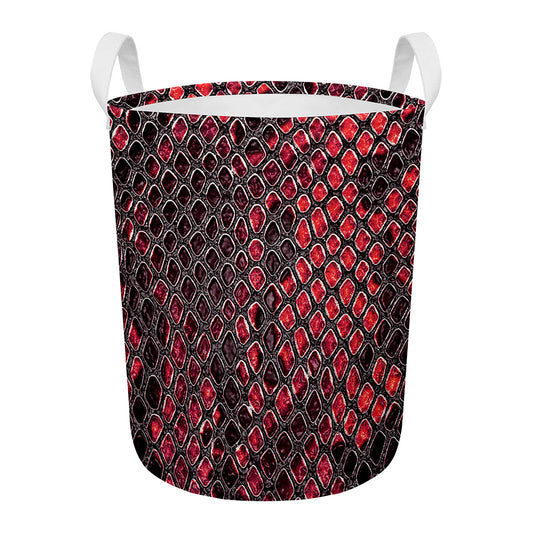 Red And Black Snakeskin Print Round Laundry Basket