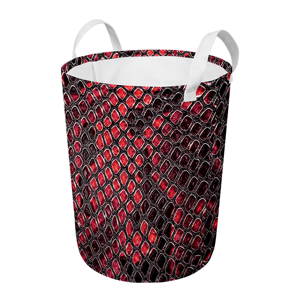 Red And Black Snakeskin Print Round Laundry Basket