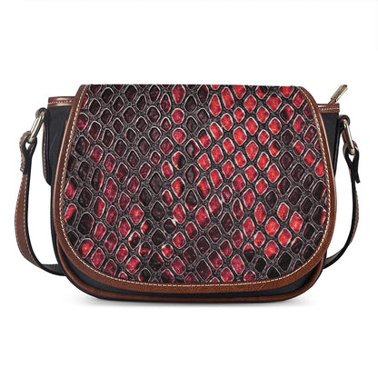 Red And Black Snakeskin Print Saddle Bag