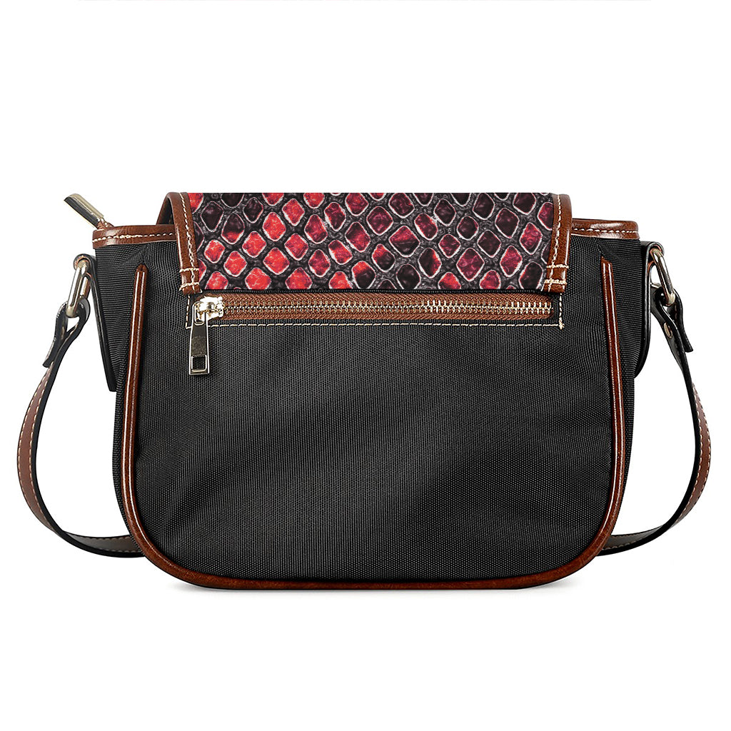 Red And Black Snakeskin Print Saddle Bag