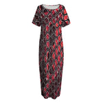 Red And Black Snakeskin Print Short Sleeve Long Nightdress