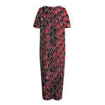 Red And Black Snakeskin Print Short Sleeve Long Nightdress
