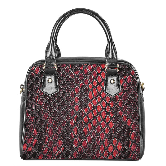 Red And Black Snakeskin Print Shoulder Handbag