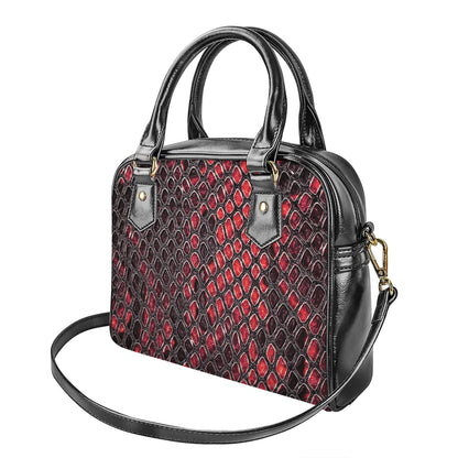 Red And Black Snakeskin Print Shoulder Handbag