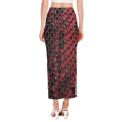 Red And Black Snakeskin Print Side Slit Maxi Skirt