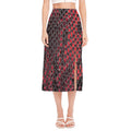 Red And Black Snakeskin Print Side Slit Midi Skirt