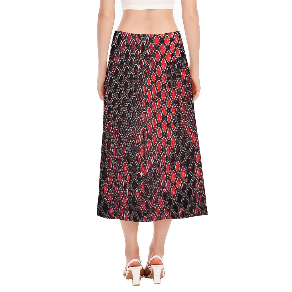 Red And Black Snakeskin Print Side Slit Midi Skirt