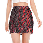 Red And Black Snakeskin Print Side Slit Mini Skirt