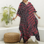 Red And Black Snakeskin Print Silk V-Neck Kaftan Dress