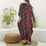 Red And Black Snakeskin Print Silk V-Neck Kaftan Dress
