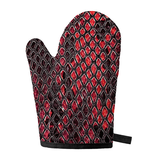 Red And Black Snakeskin Print Single Oven Mitt