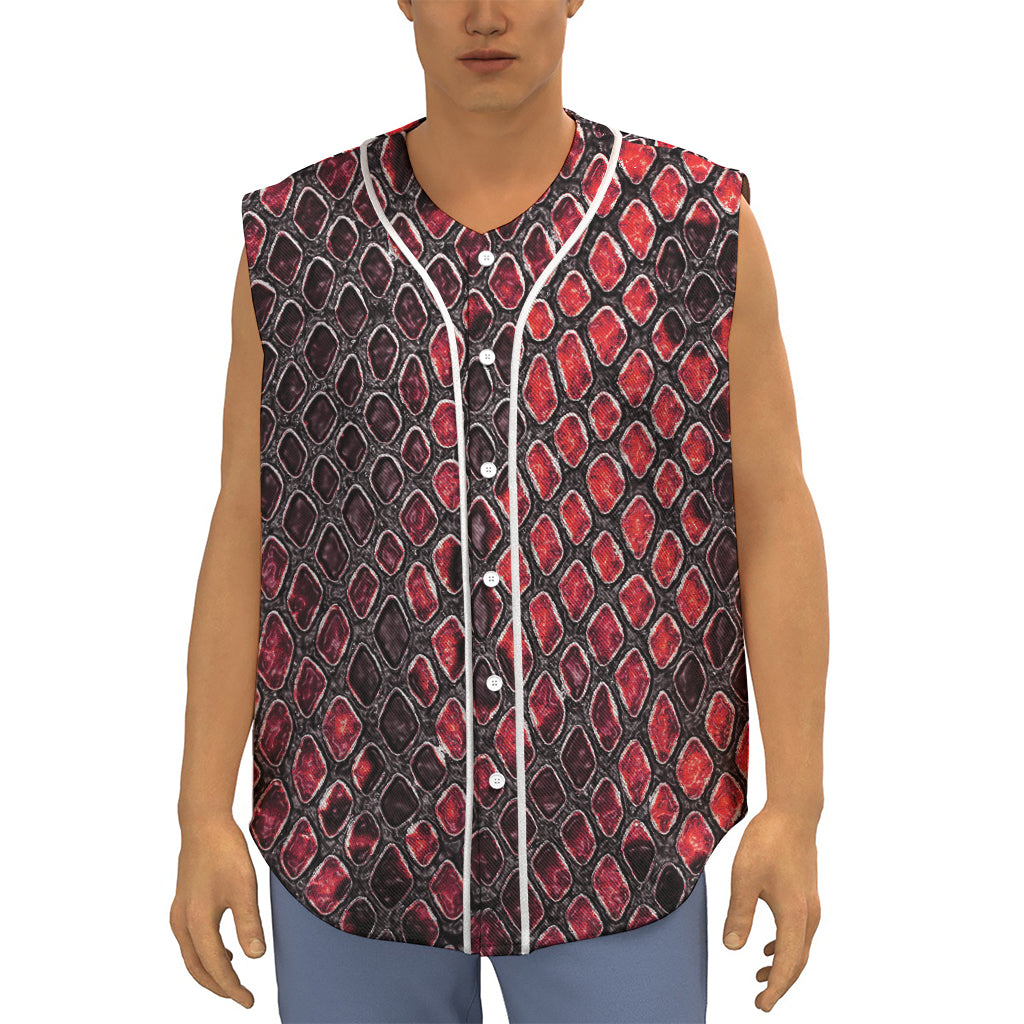 Red And Black Snakeskin Print Sleeveless Baseball Jersey
