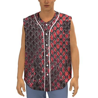 Red And Black Snakeskin Print Sleeveless Baseball Jersey