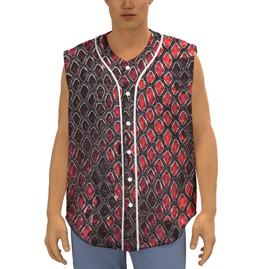 Red And Black Snakeskin Print Sleeveless Baseball Jersey