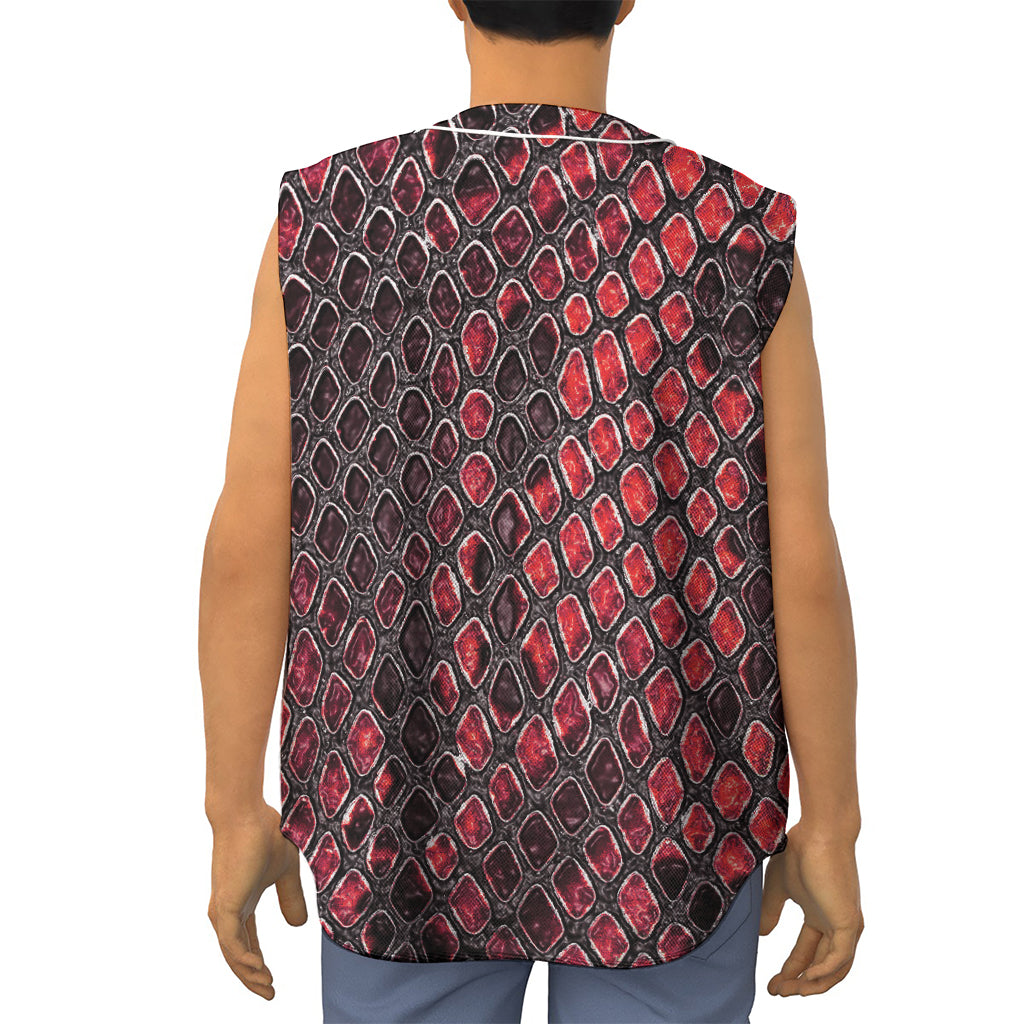 Red And Black Snakeskin Print Sleeveless Baseball Jersey