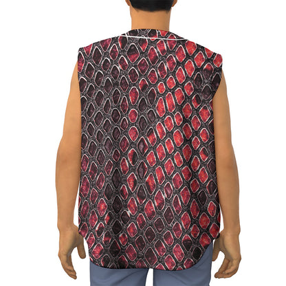 Red And Black Snakeskin Print Sleeveless Baseball Jersey
