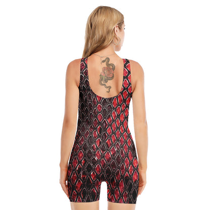 Red And Black Snakeskin Print Sleeveless One Piece Swimsuit