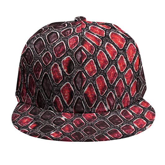 Red And Black Snakeskin Print Snapback Cap