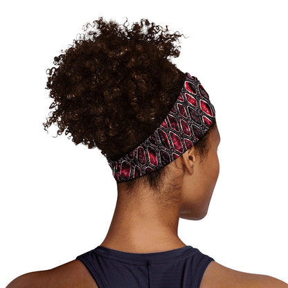 Red And Black Snakeskin Print Sports Headband