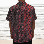 Red And Black Snakeskin Print Textured Short Sleeve Shirt