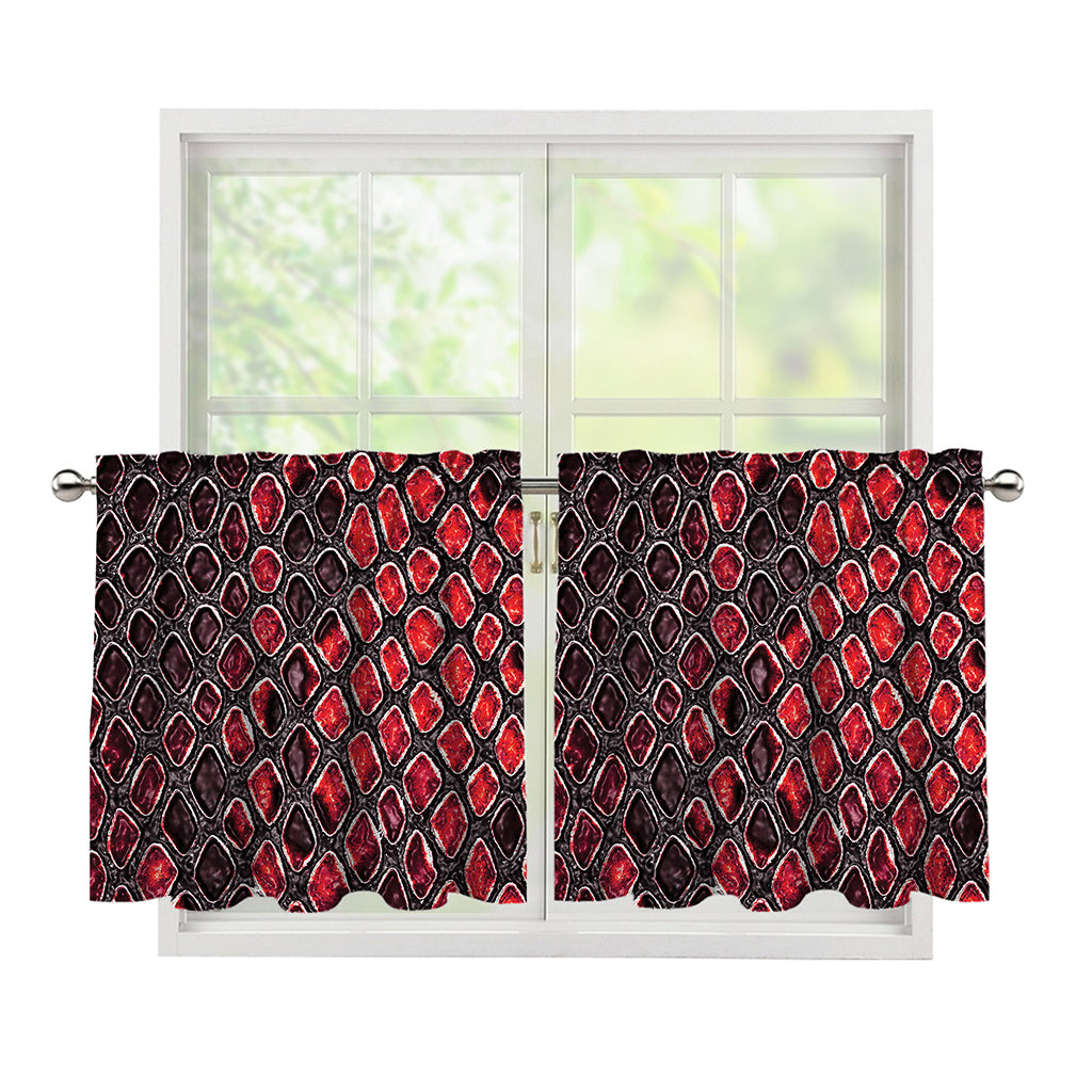 Red And Black Snakeskin Print Tier Curtains