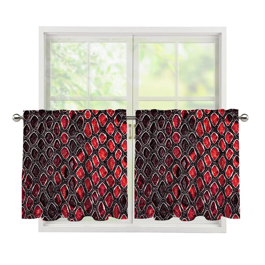 Red And Black Snakeskin Print Tier Curtains