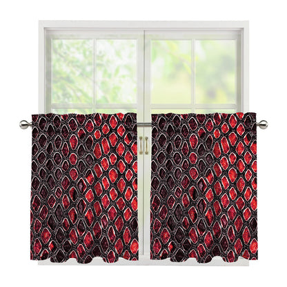 Red And Black Snakeskin Print Tier Curtains