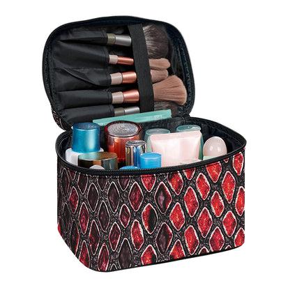 Red And Black Snakeskin Print Travel Makeup Bag