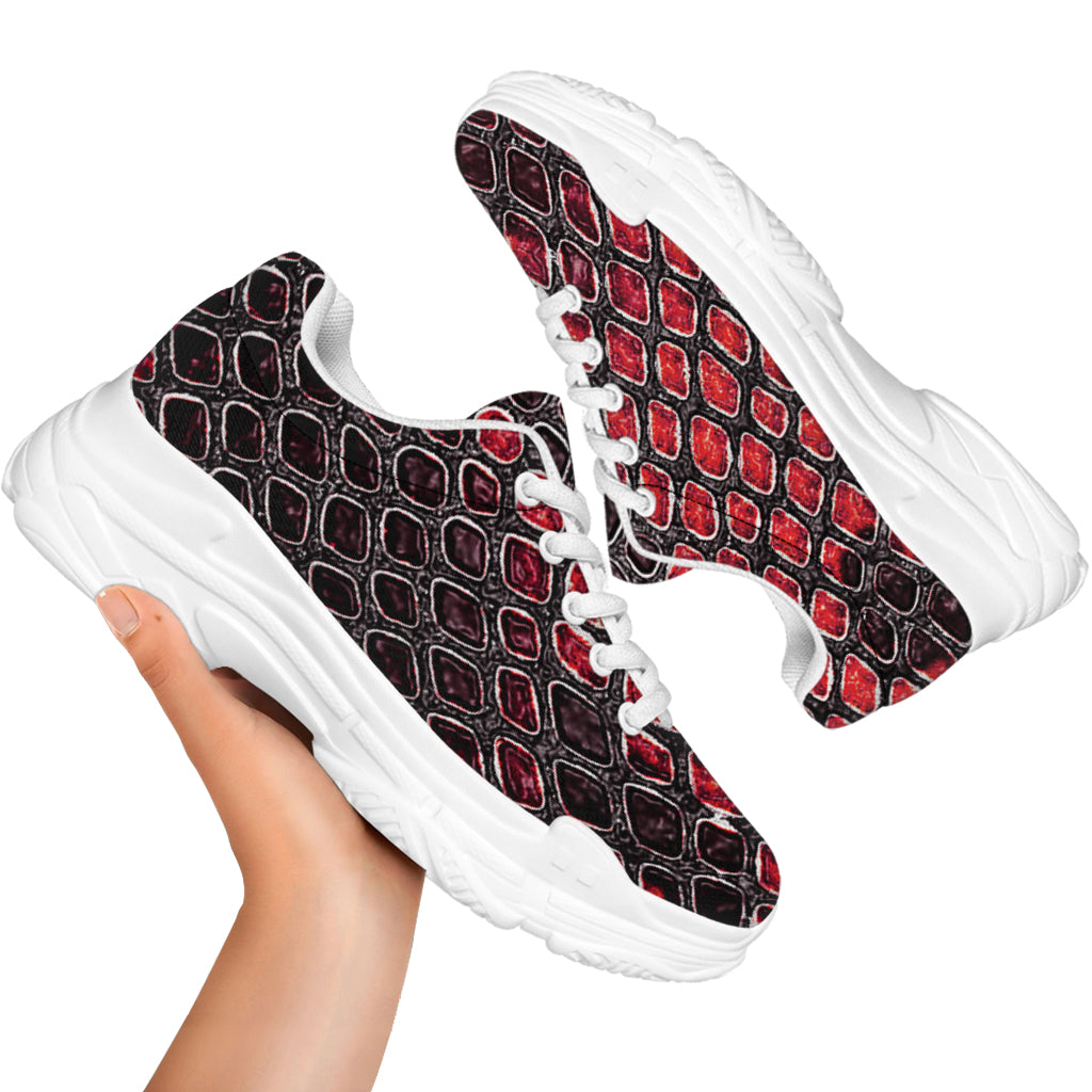 Red And Black Snakeskin Print White Chunky Shoes