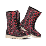 Red And Black Snakeskin Print Winter Boots