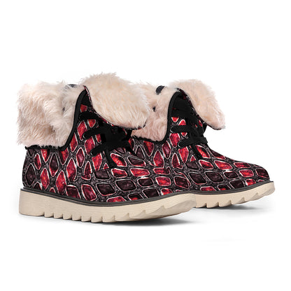 Red And Black Snakeskin Print Winter Boots