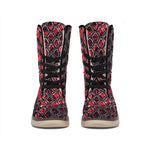 Red And Black Snakeskin Print Winter Boots