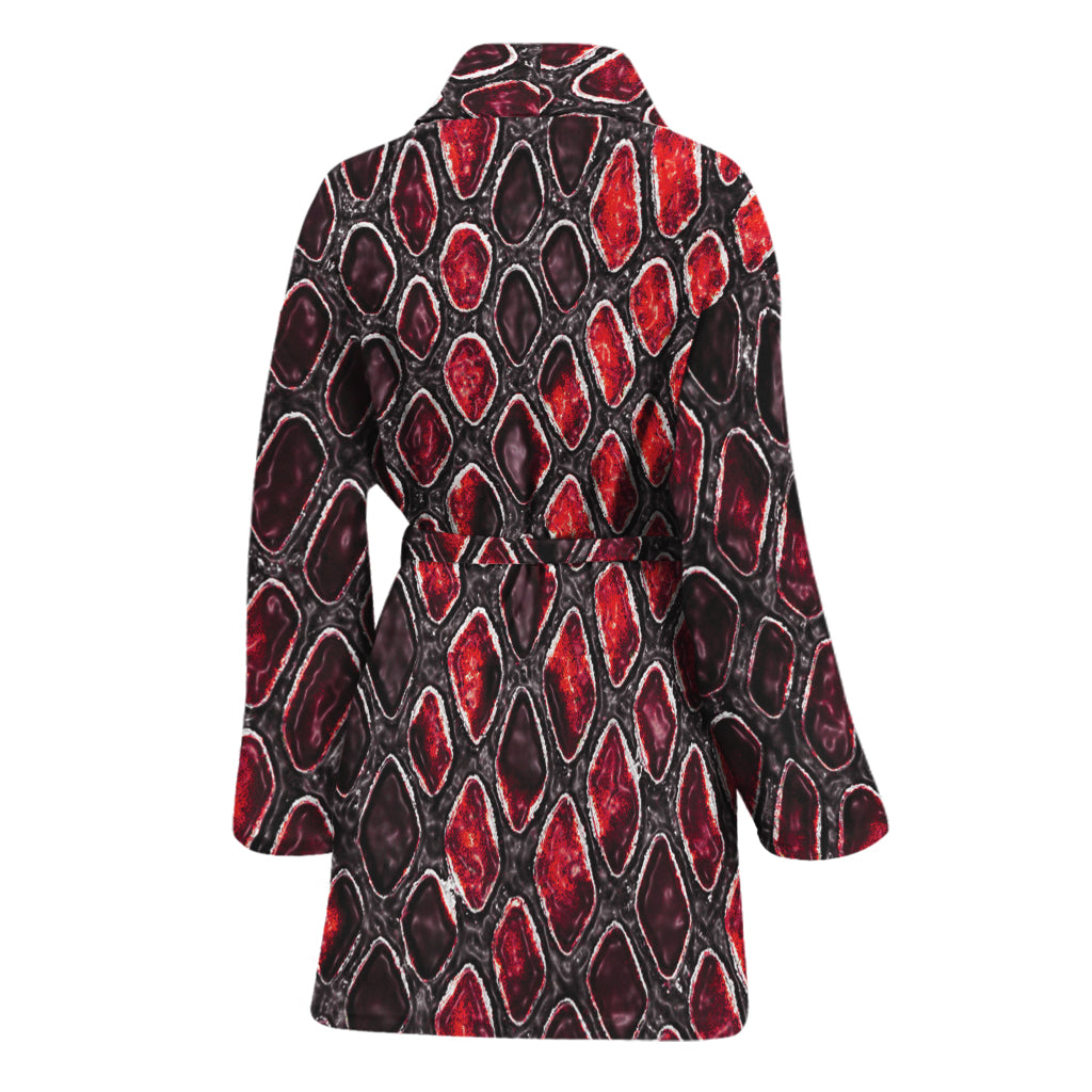 Red And Black Snakeskin Print Women's Bathrobe