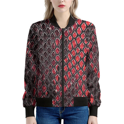 Red And Black Snakeskin Print Women's Bomber Jacket