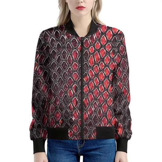 Red And Black Snakeskin Print Women's Bomber Jacket