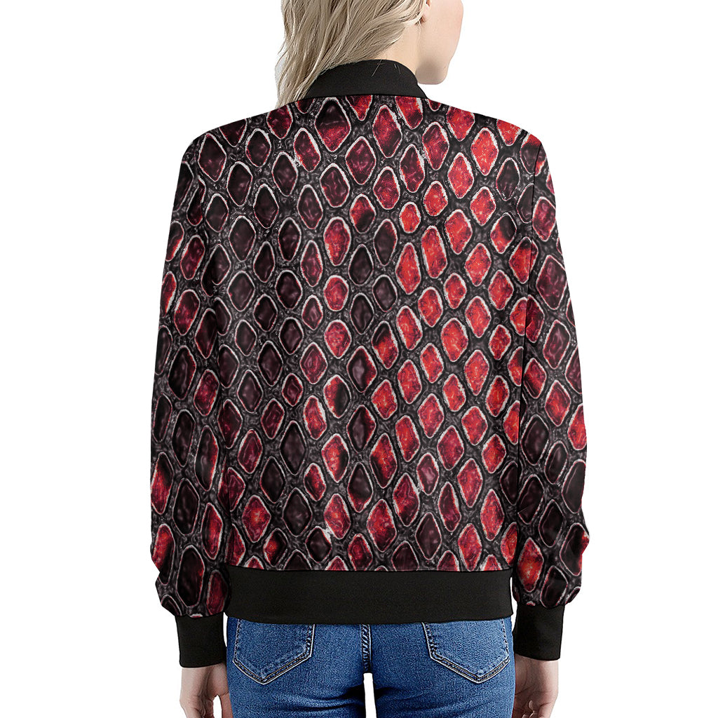 Red And Black Snakeskin Print Women's Bomber Jacket