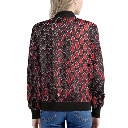 Red And Black Snakeskin Print Women's Bomber Jacket
