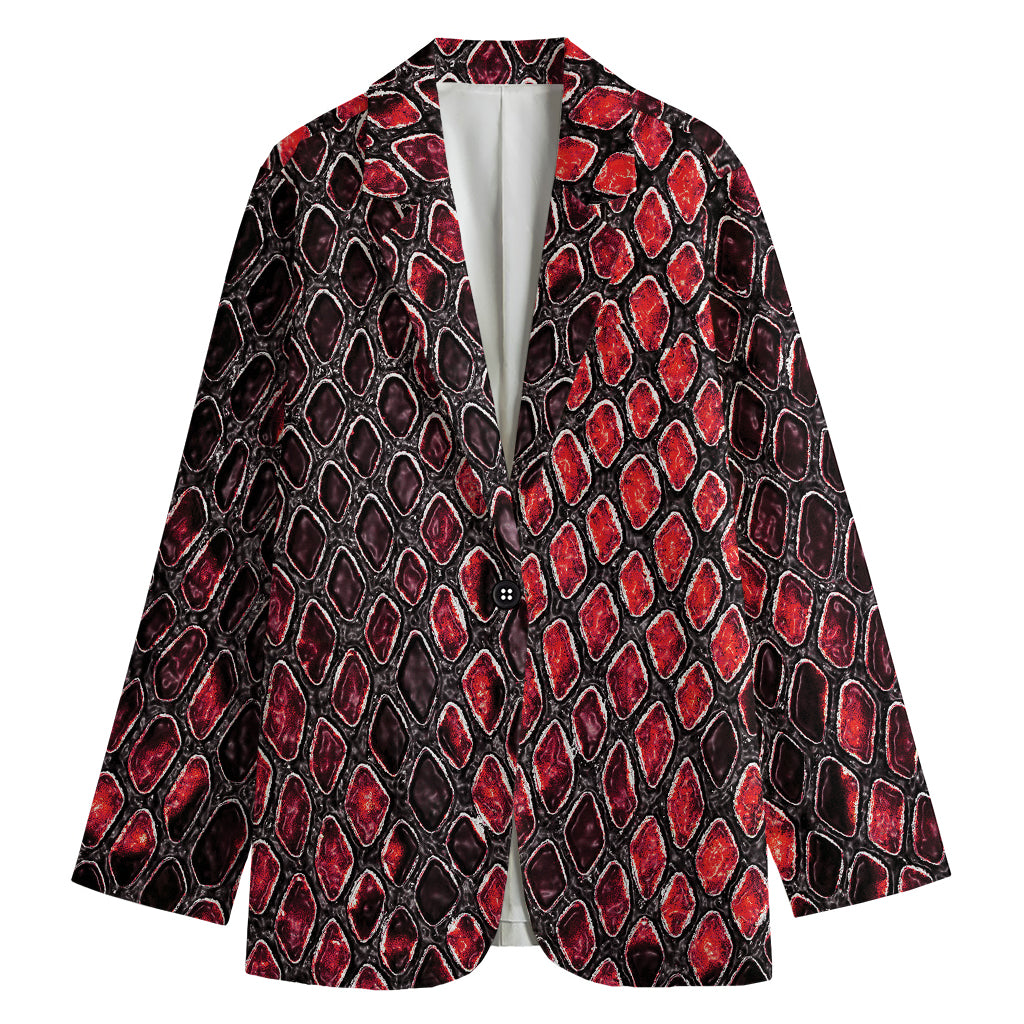 Red And Black Snakeskin Print Women's Cotton Blazer