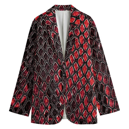 Red And Black Snakeskin Print Women's Cotton Blazer