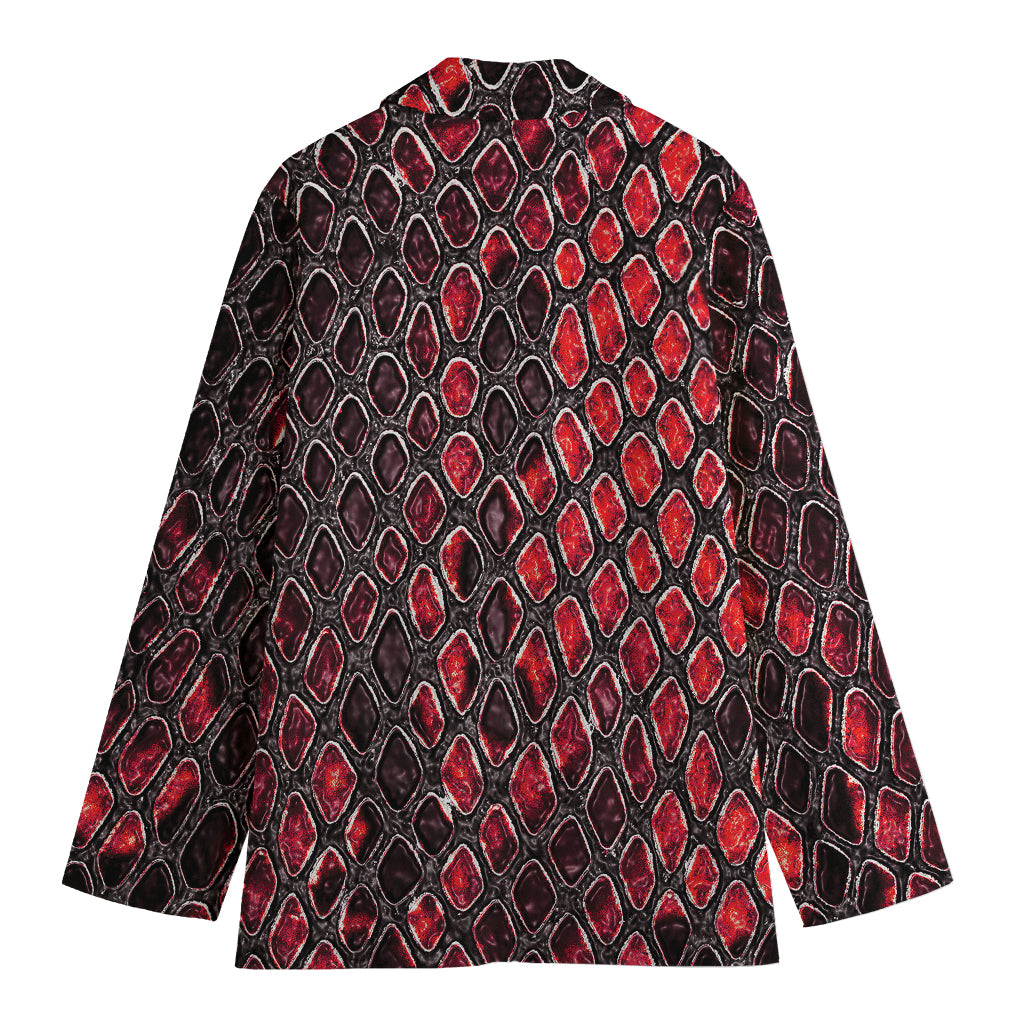 Red And Black Snakeskin Print Women's Cotton Blazer