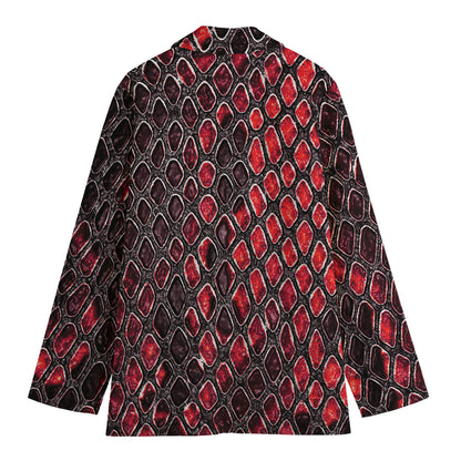 Red And Black Snakeskin Print Women's Cotton Blazer