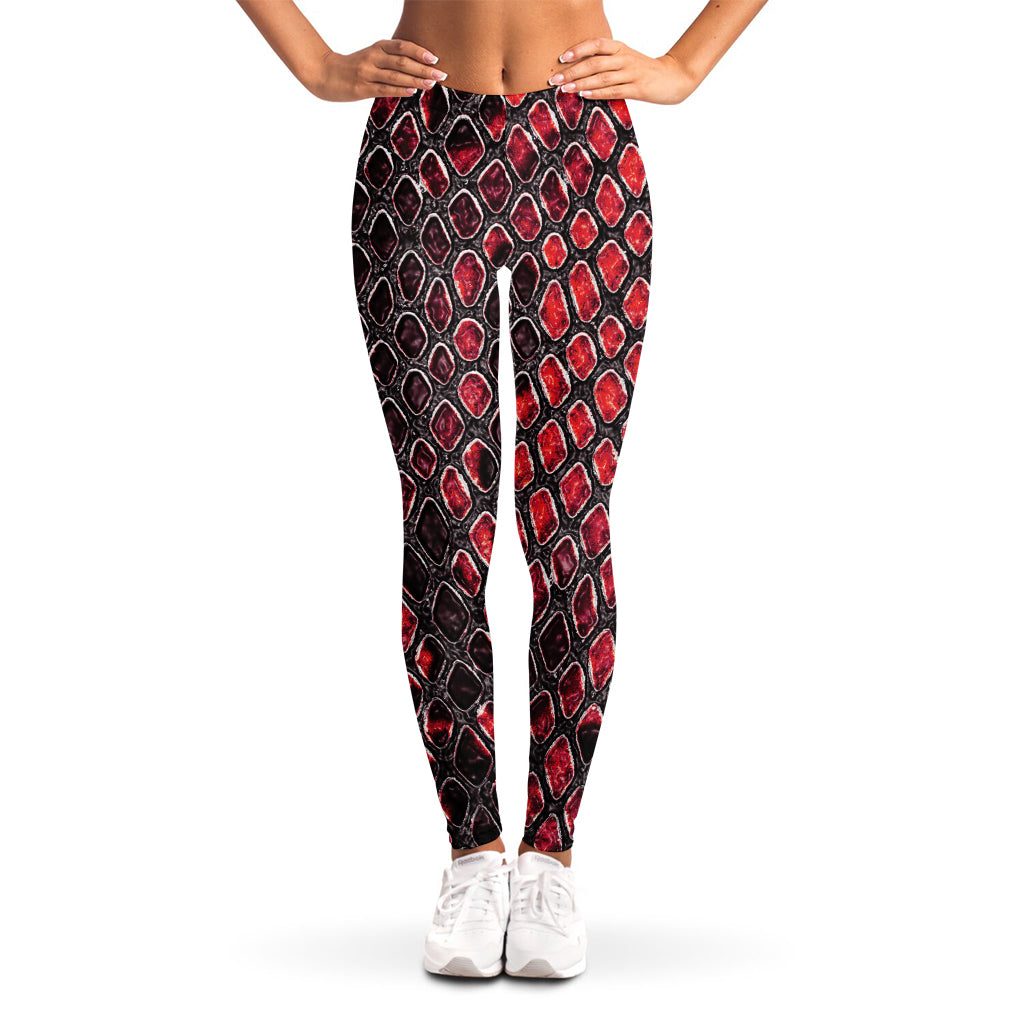 Red And Black Snakeskin Print Women's Leggings