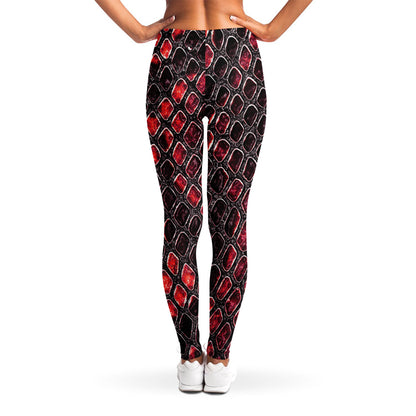 Red And Black Snakeskin Print Women's Leggings