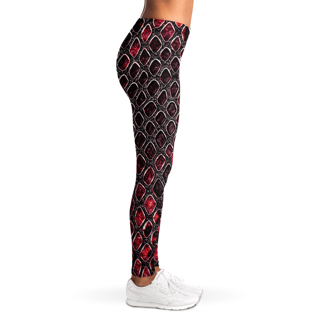 Red And Black Snakeskin Print Women's Leggings
