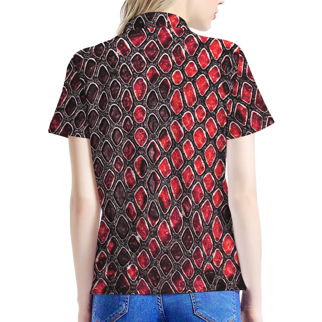 Red And Black Snakeskin Print Women's Polo Shirt