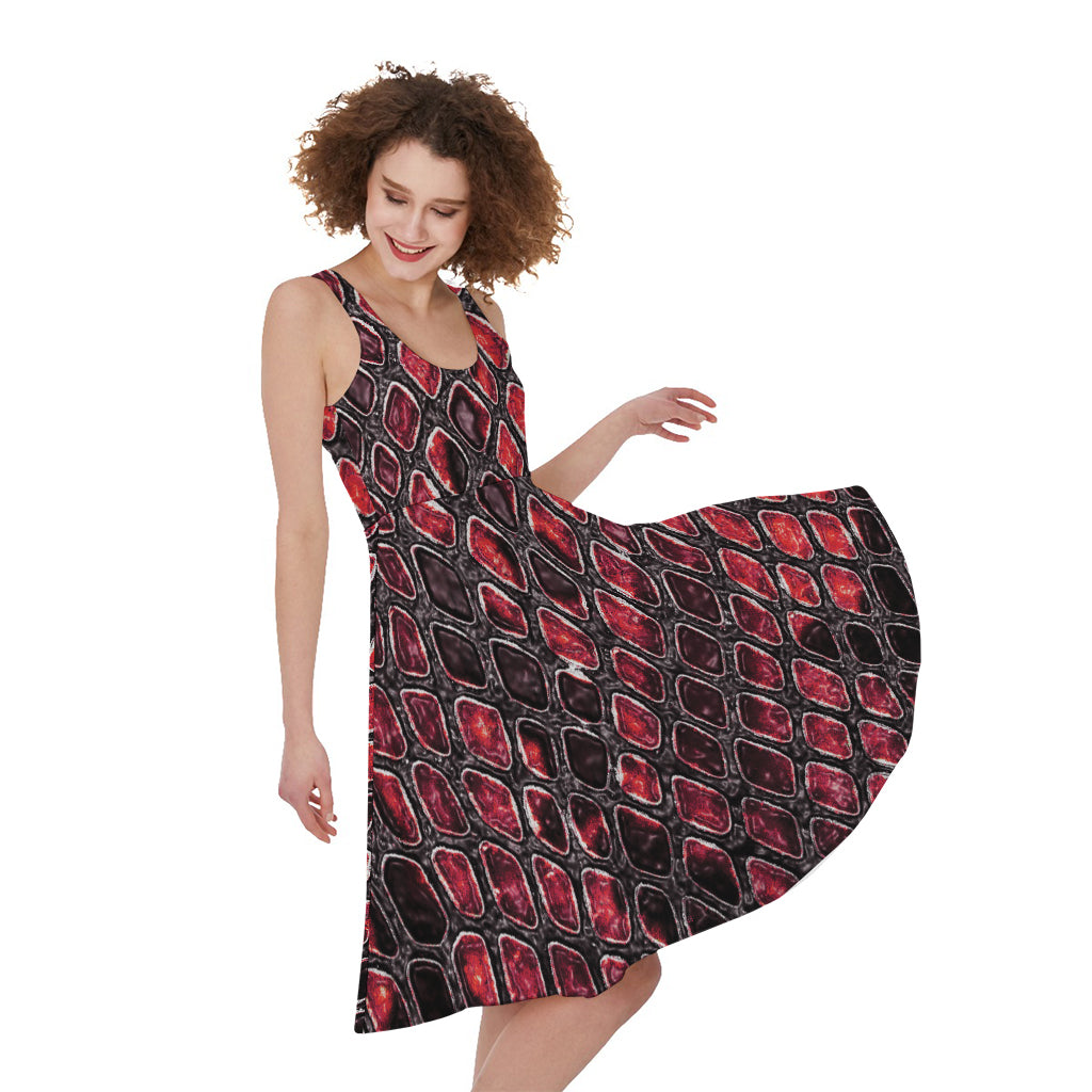 Red And Black Snakeskin Print Women's Sleeveless Dress