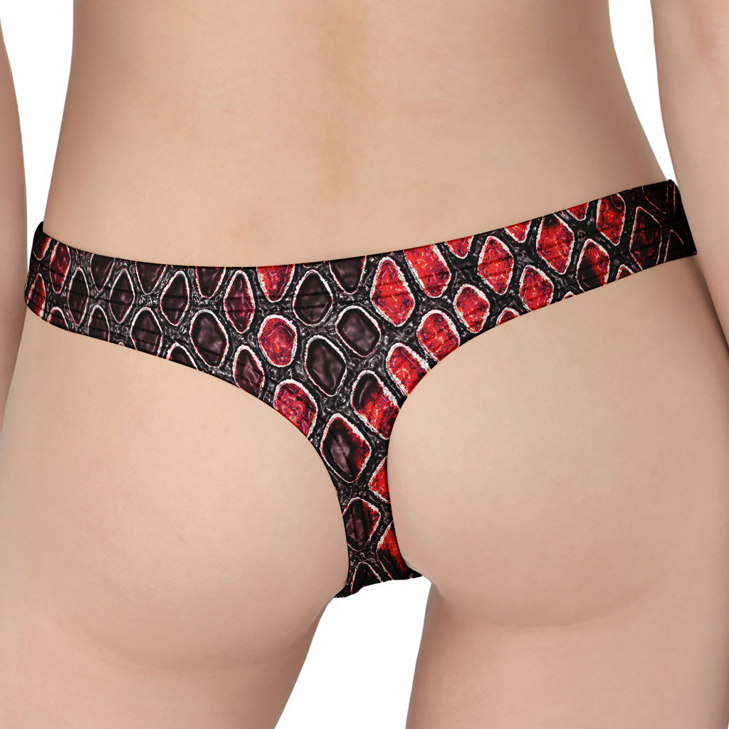 Red And Black Snakeskin Print Women's Thong