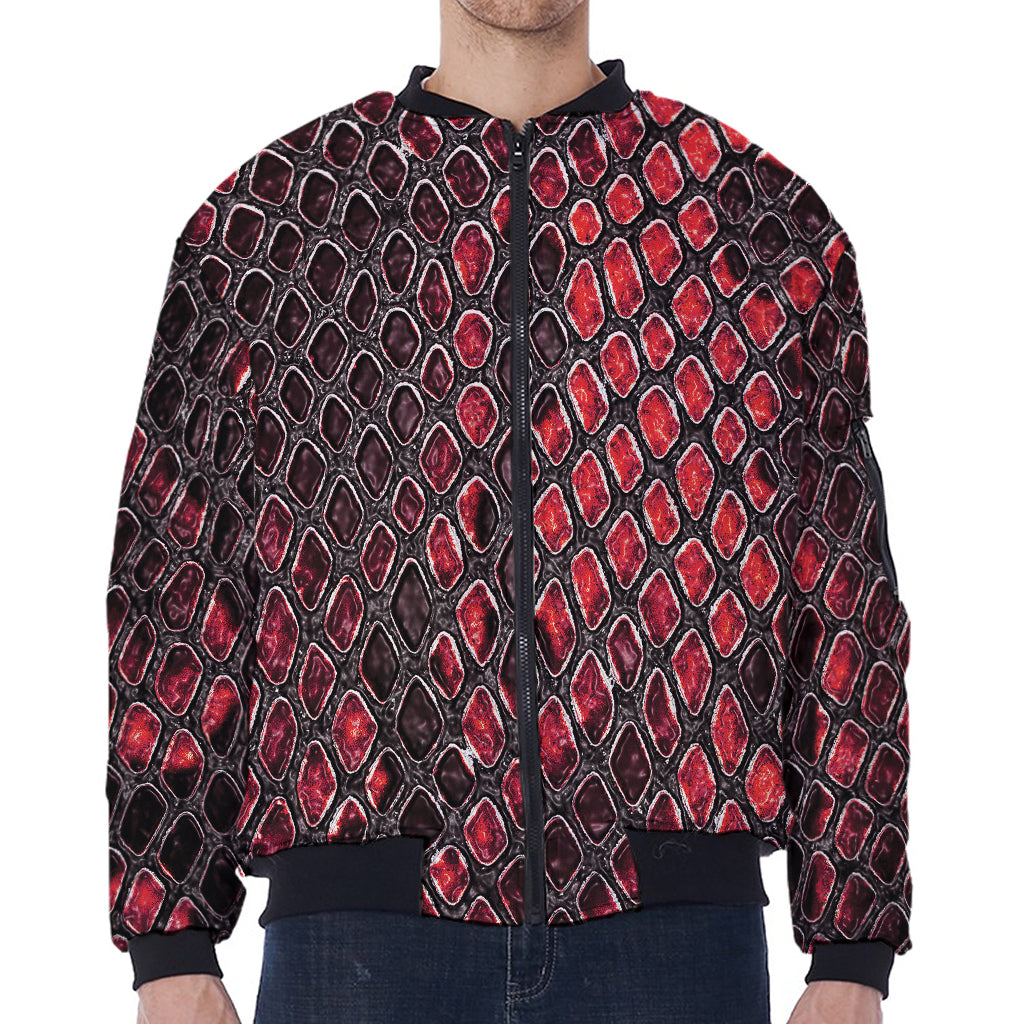 Red And Black Snakeskin Print Zip Sleeve Bomber Jacket