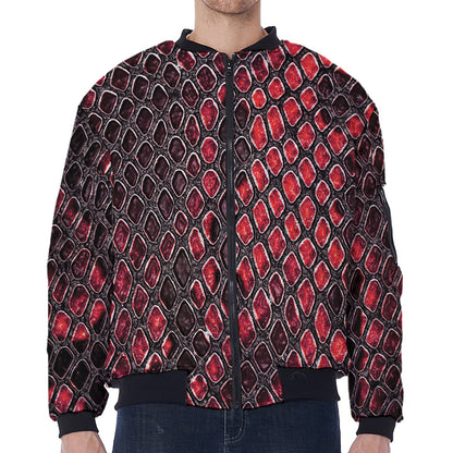 Red And Black Snakeskin Print Zip Sleeve Bomber Jacket